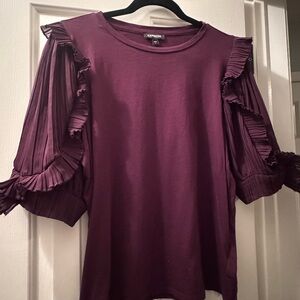 Express Women's Plum Pleated Sleeve Blouse